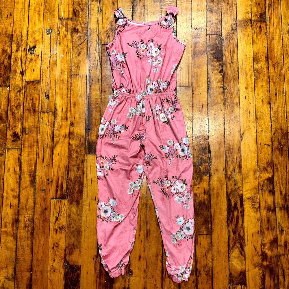BCBGMAXAZRIA Jumpsuit Girls Size 8 Pink Floral Sleeveless Keyhole Back Boho Chic